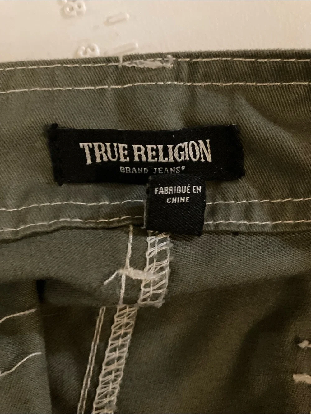True Religion Olive Cargo Pants in Military Green
